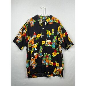 K.A.D. Clothing Co Beer Bottle Tropical Rayon Button Up Shirt Mens XL Black